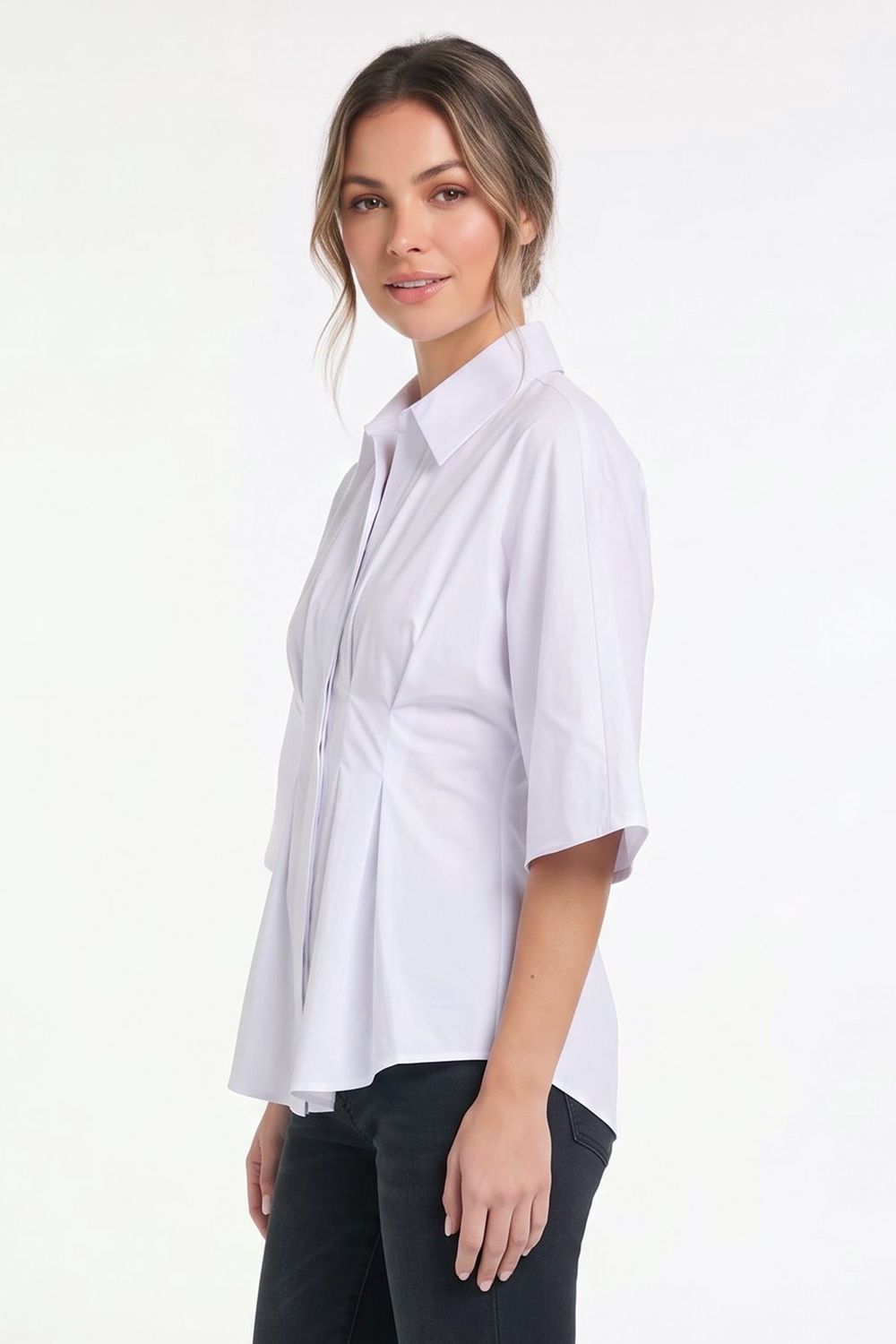 WOMAN REGULAR FIT  SHORT SLV TERYCOTTON PLEATED GÖMLEK