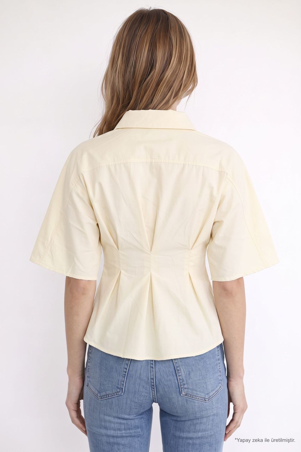 WOMAN REGULAR FIT  SHORT SLV TERYCOTTON PLEATED GÖMLEK
