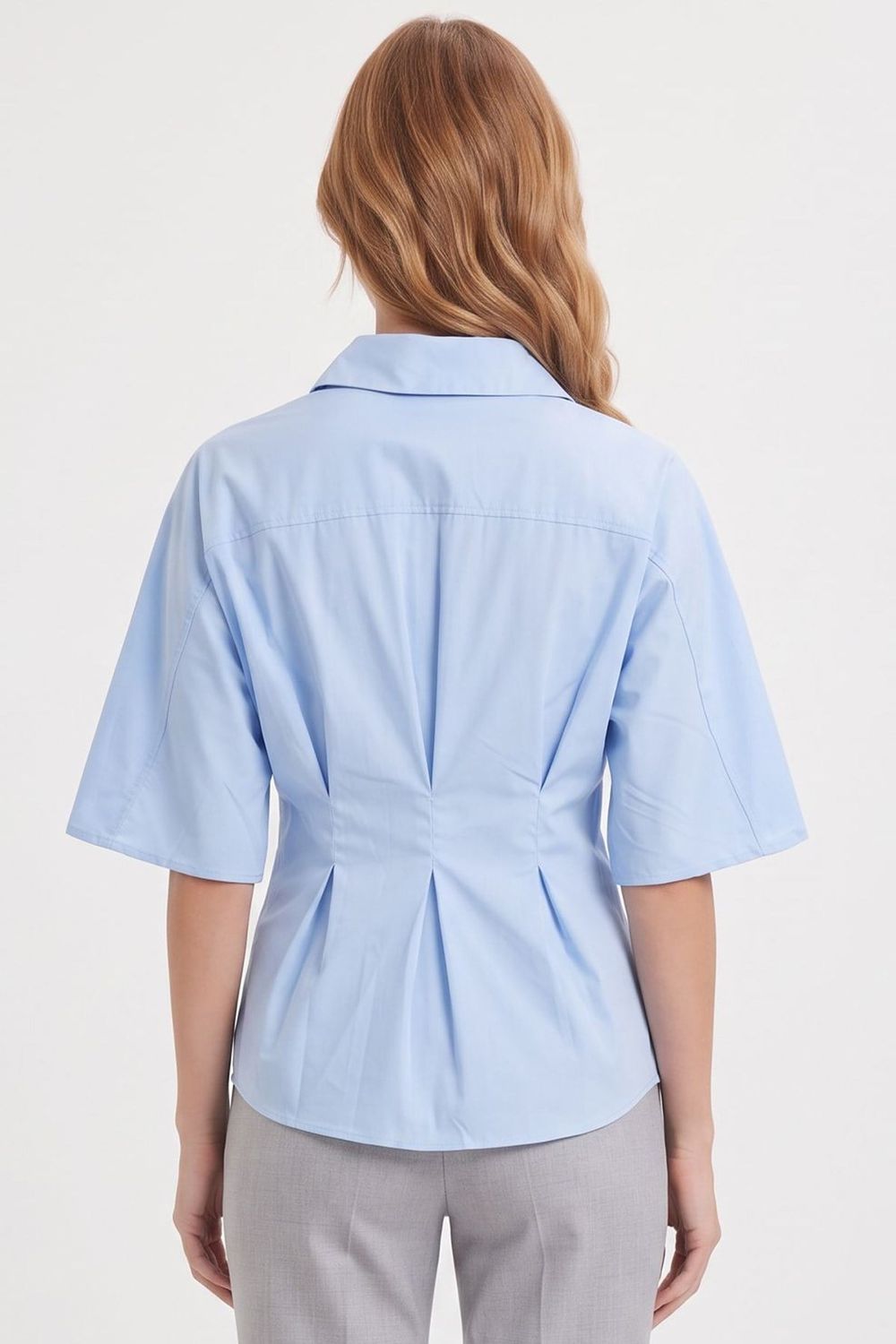 WOMAN REGULAR FIT  SHORT SLV TERYCOTTON PLEATED GÖMLEK