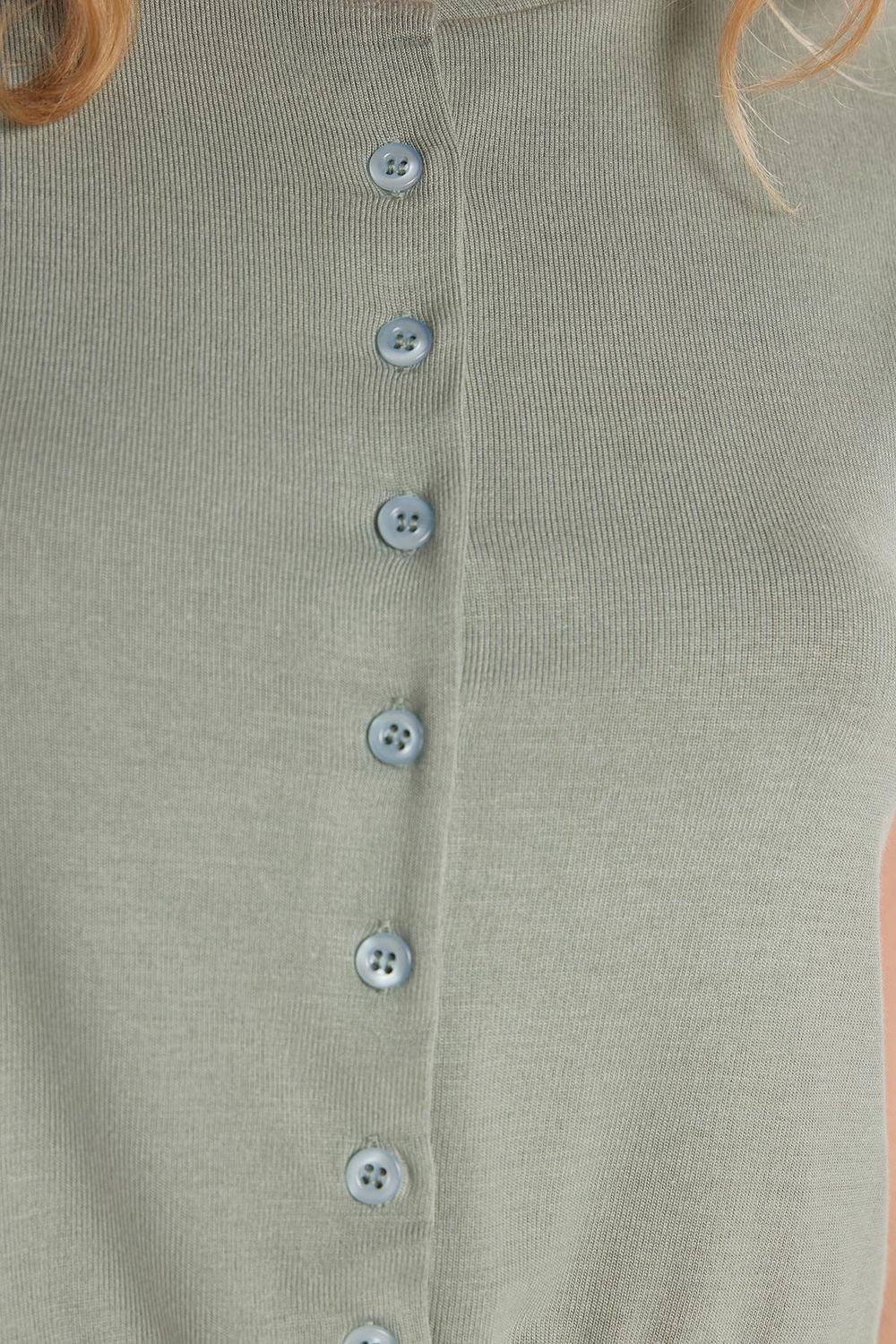 Kadın Slim Fit Dar Kesim Kısa Kollu Bisiklet Yaka Düğmeli Mint Hırka