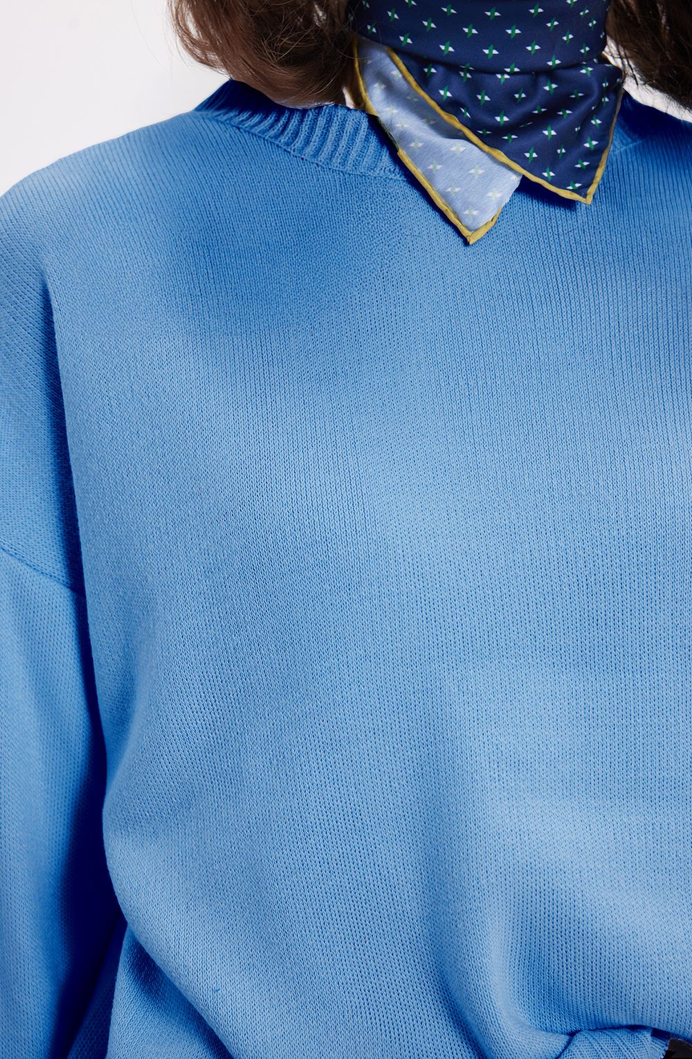 Kadın Oversize Geniş Kesim Bisiklet Yaka Mavi Kazak