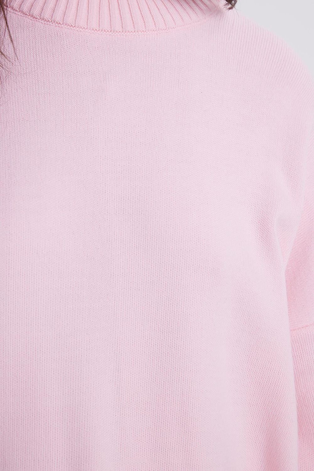 Kadın Oversize Geniş Kesim Bisiklet Yaka Pembe Kazak