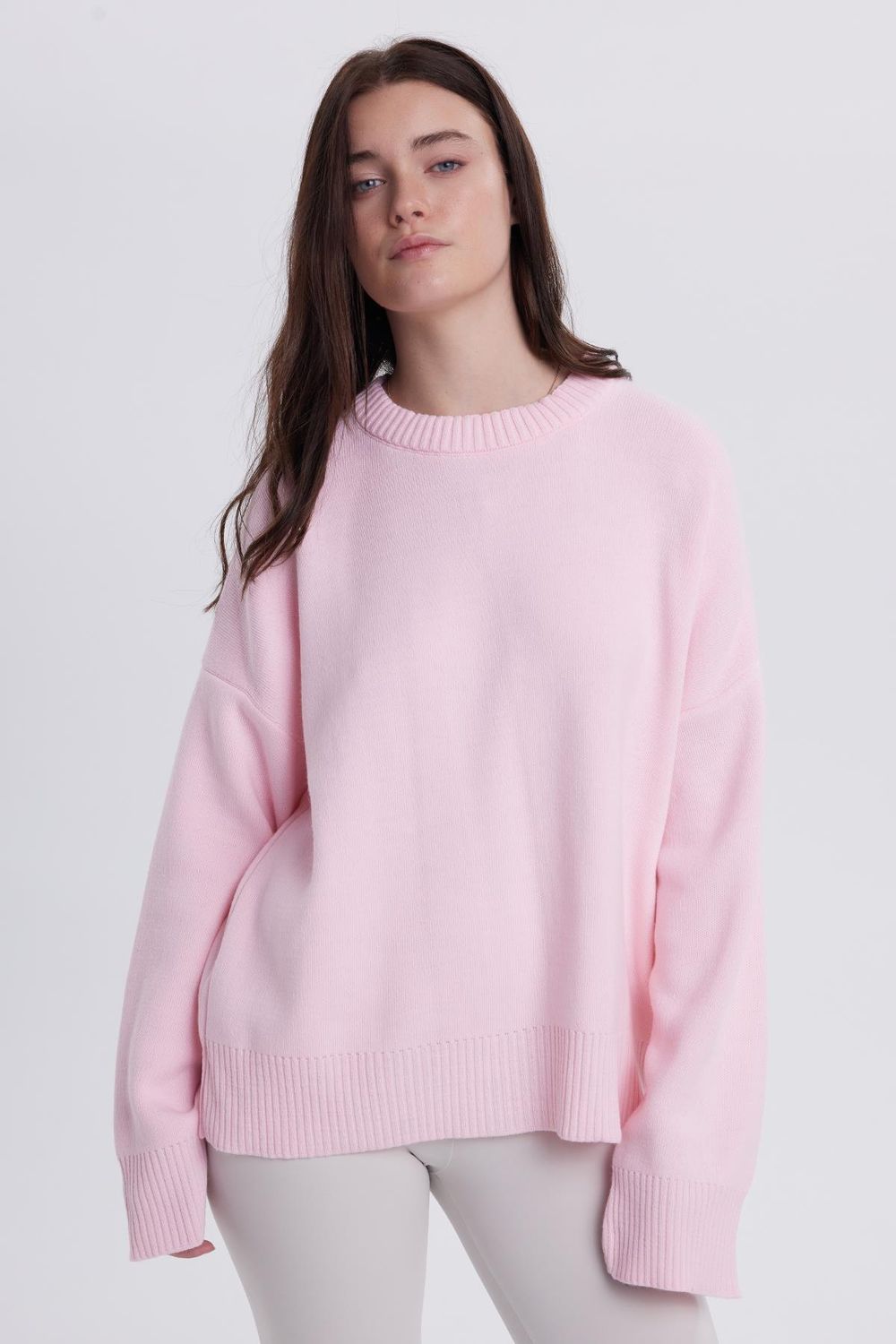 Kadın Oversize Geniş Kesim Bisiklet Yaka Pembe Kazak