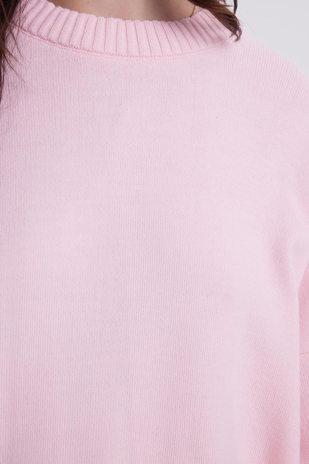 Kadın Oversize Geniş Kesim Bisiklet Yaka Pembe Kazak