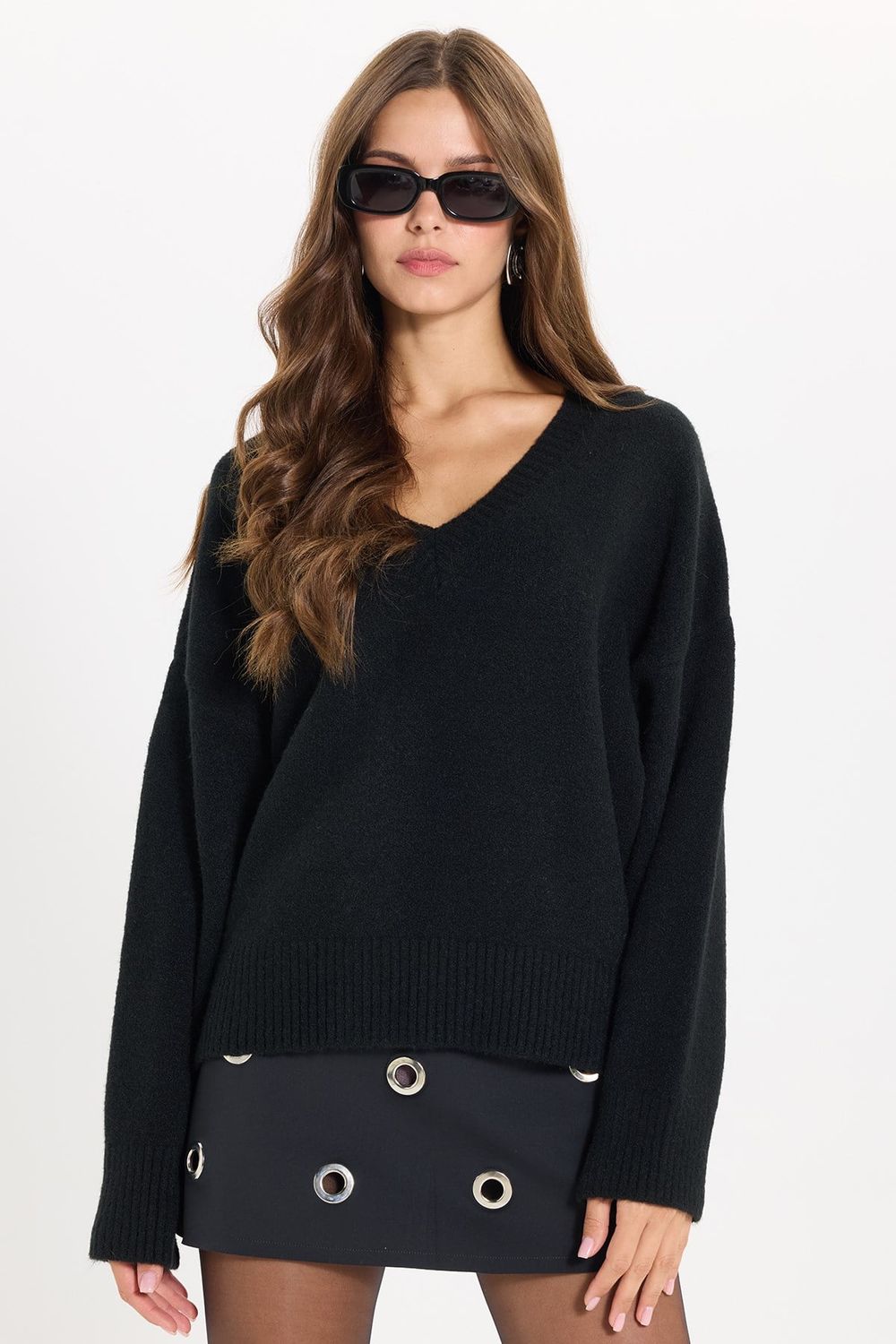 KADIN OVERSIZE V YAKA ERN-8215 BLUZ  KAZAK