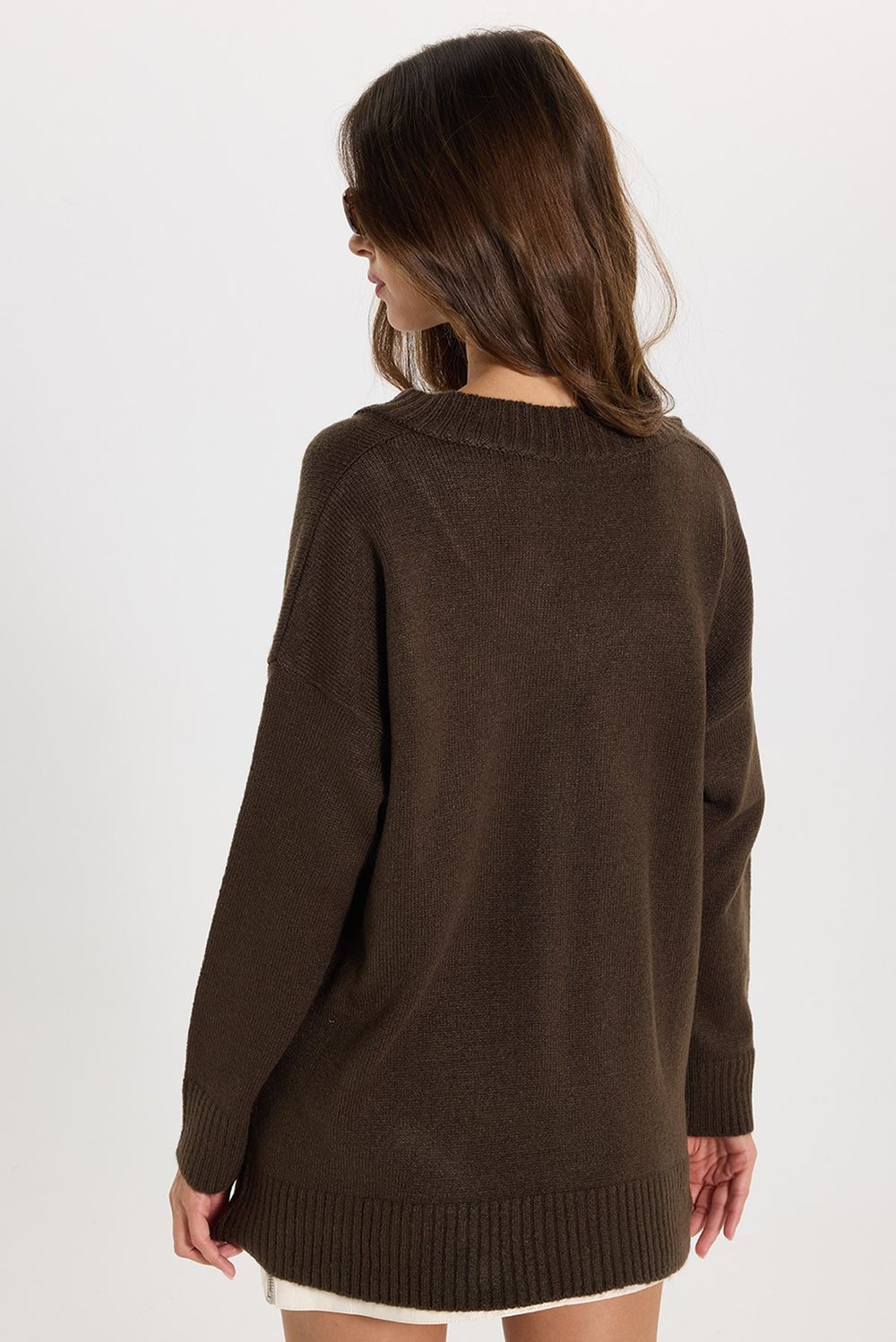 KADIN OVERSIZE V YAKA ERN-8366 BLUZ  KAZAK