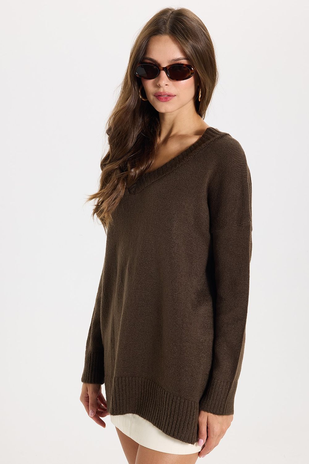 KADIN OVERSIZE V YAKA ERN-8366 BLUZ  KAZAK
