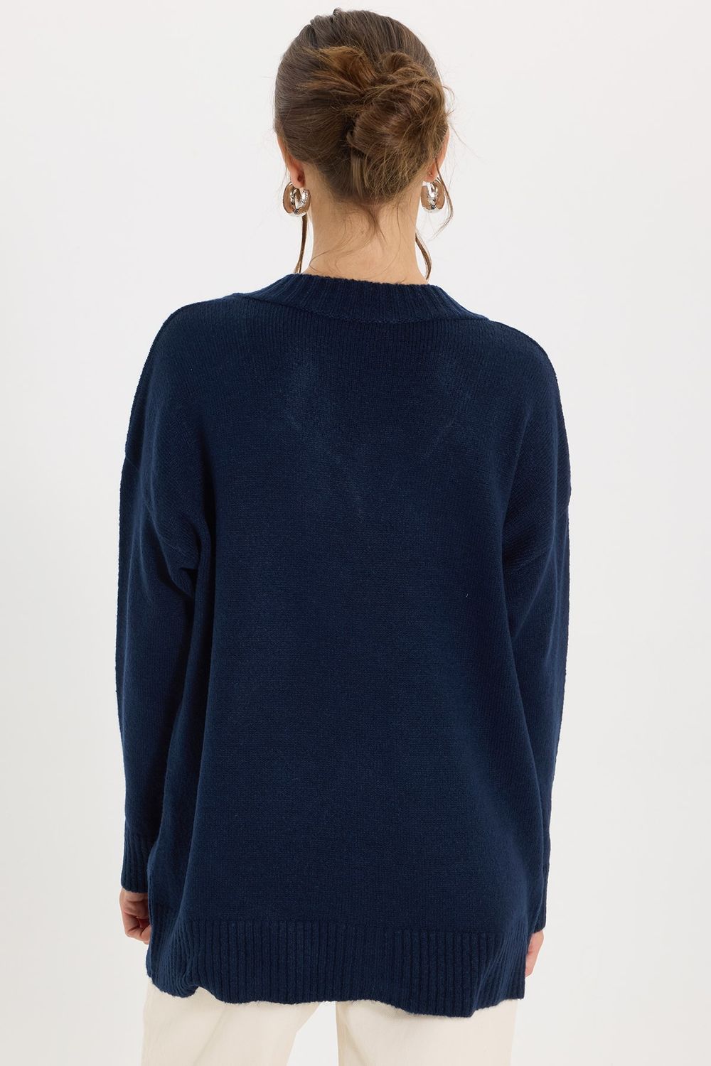 KADIN OVERSIZE V YAKA ERN-8366 BLUZ  KAZAK