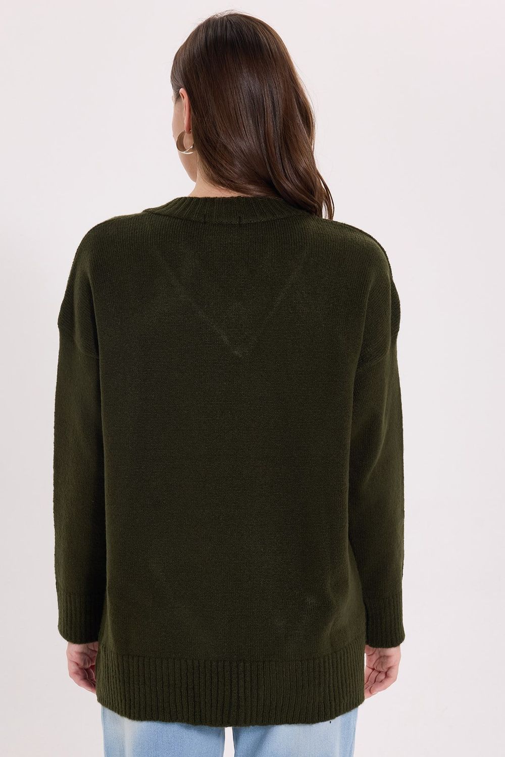 KADIN OVERSIZE V YAKA ERN-8366 BLUZ  KAZAK