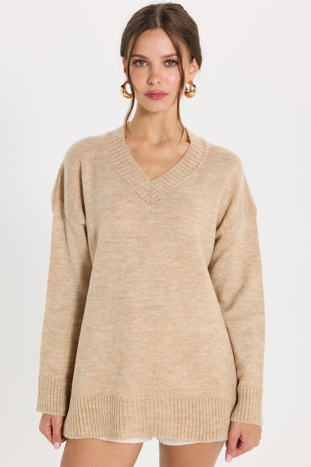 KADIN OVERSIZE V YAKA ERN-8366 BLUZ  KAZAK