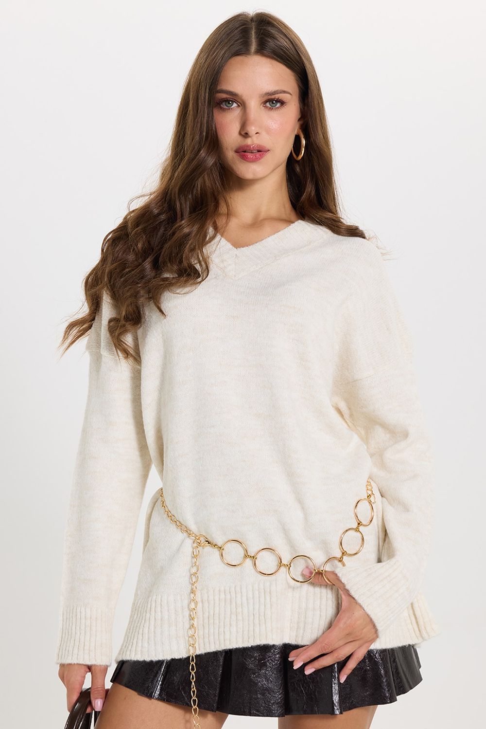 KADIN OVERSIZE V YAKA ERN-8366 BLUZ  KAZAK