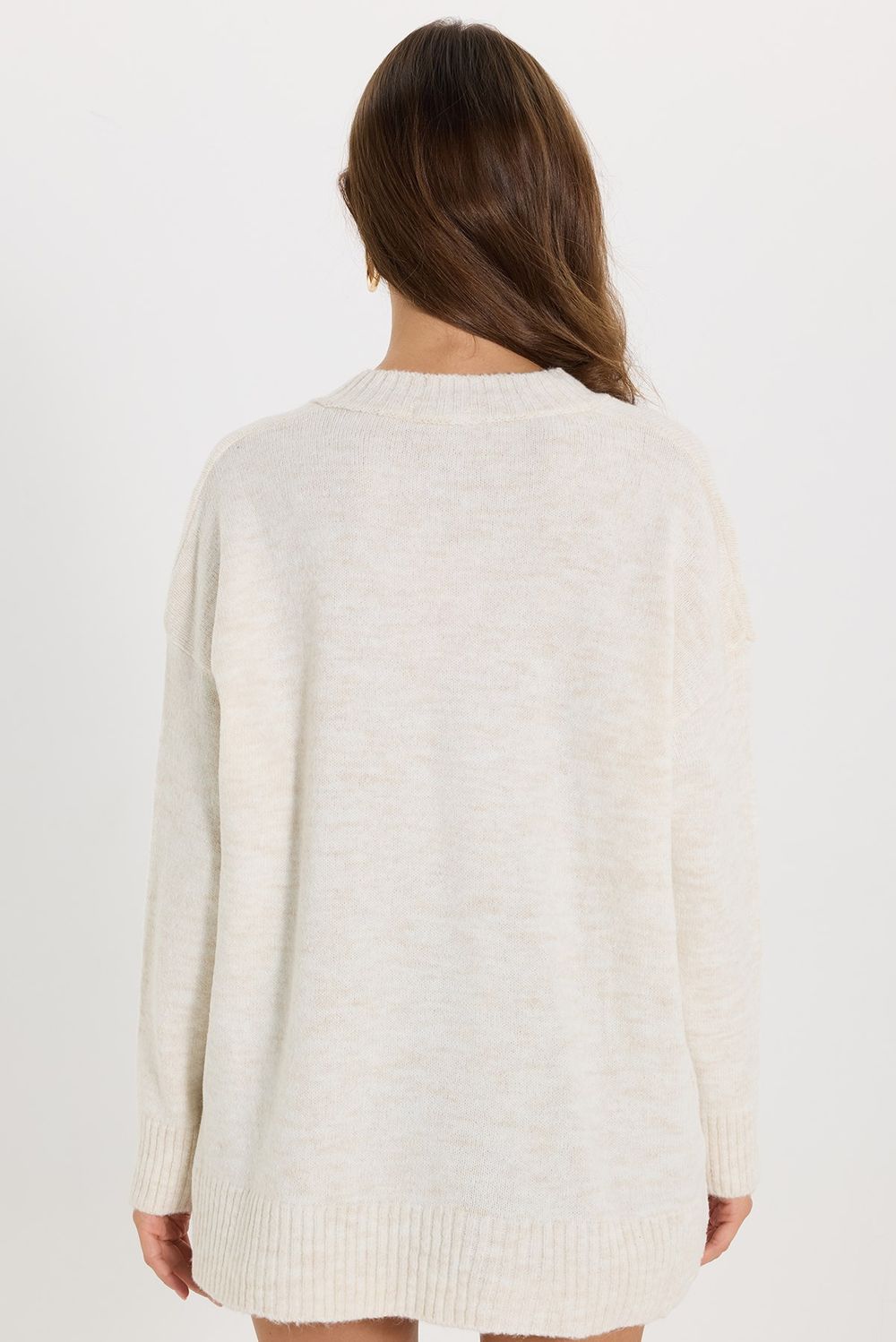 KADIN OVERSIZE V YAKA ERN-8366 BLUZ  KAZAK