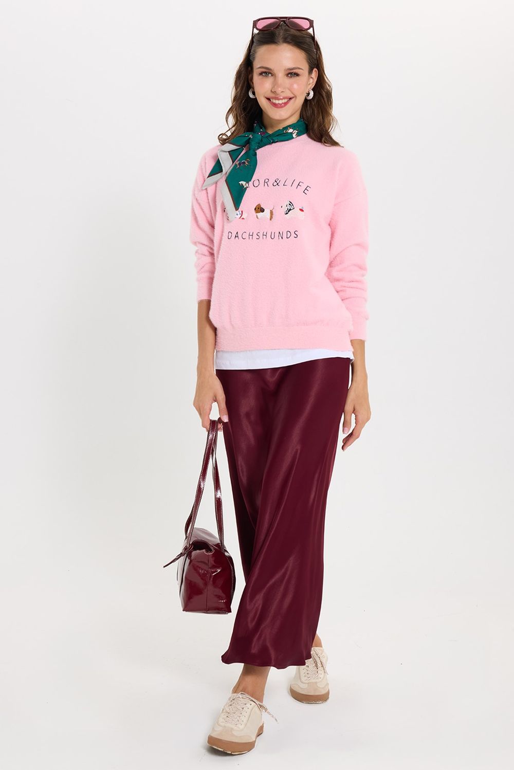 KADIN OVERSIZE NAKIŞLI ERN-8390 BLUZ  KAZAK