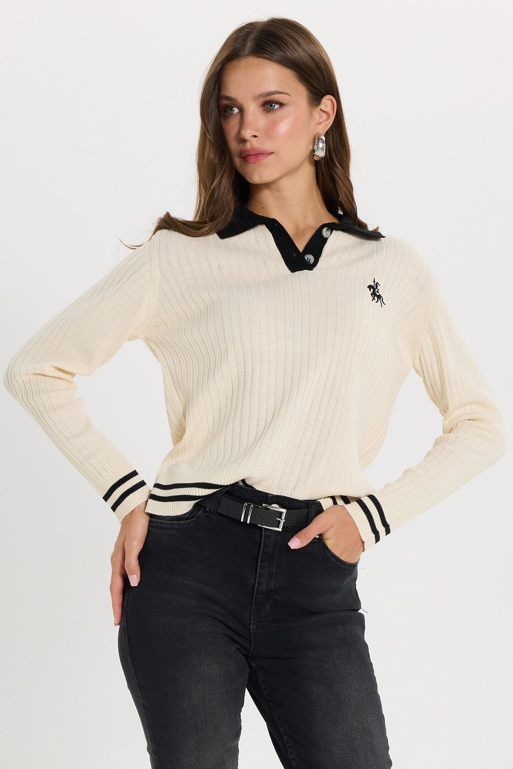 KADIN  POLO YAKA NAKIŞLI  MSF-1482  KAZAK
