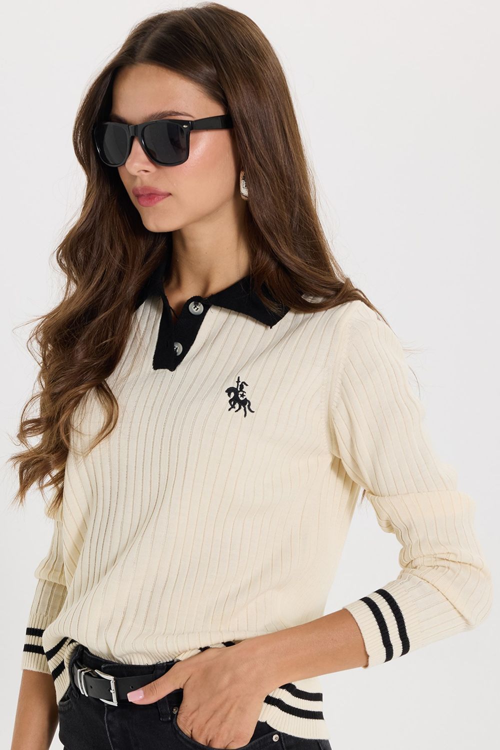 KADIN  POLO YAKA NAKIŞLI  MSF-1482  KAZAK