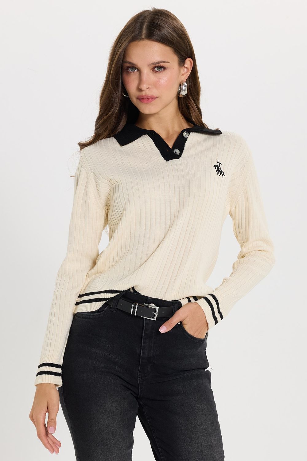 KADIN  POLO YAKA NAKIŞLI  MSF-1482  KAZAK