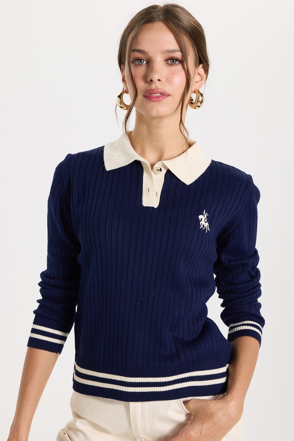 KADIN  POLO YAKA NAKIŞLI  MSF-1482  KAZAK