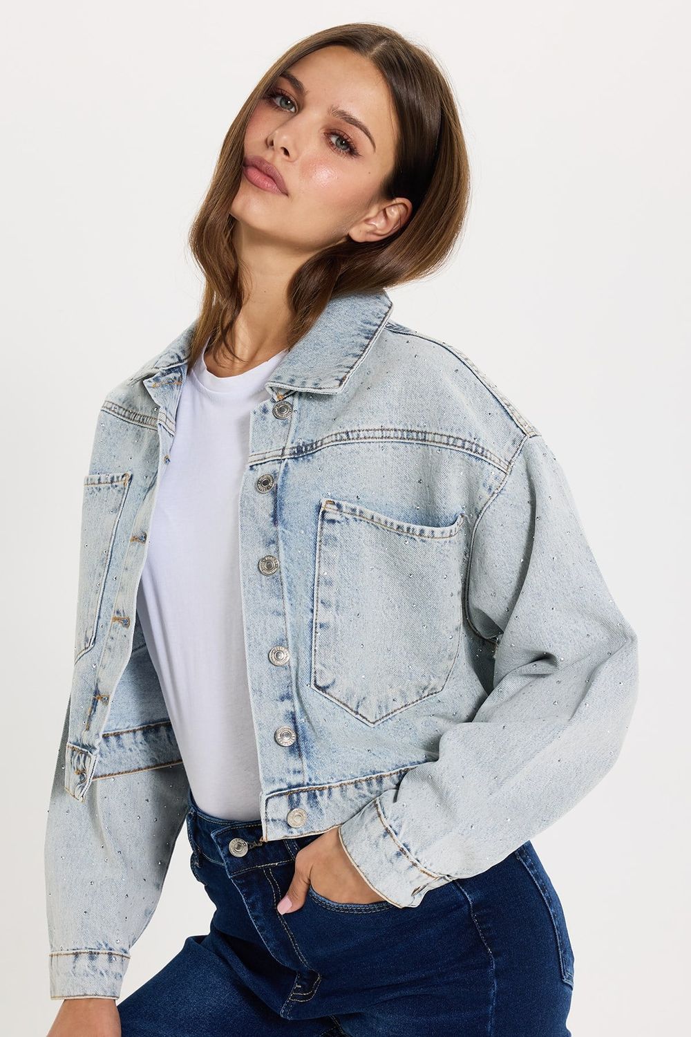 KADIN TAŞLI SERPME 5038 DENIM CEKET