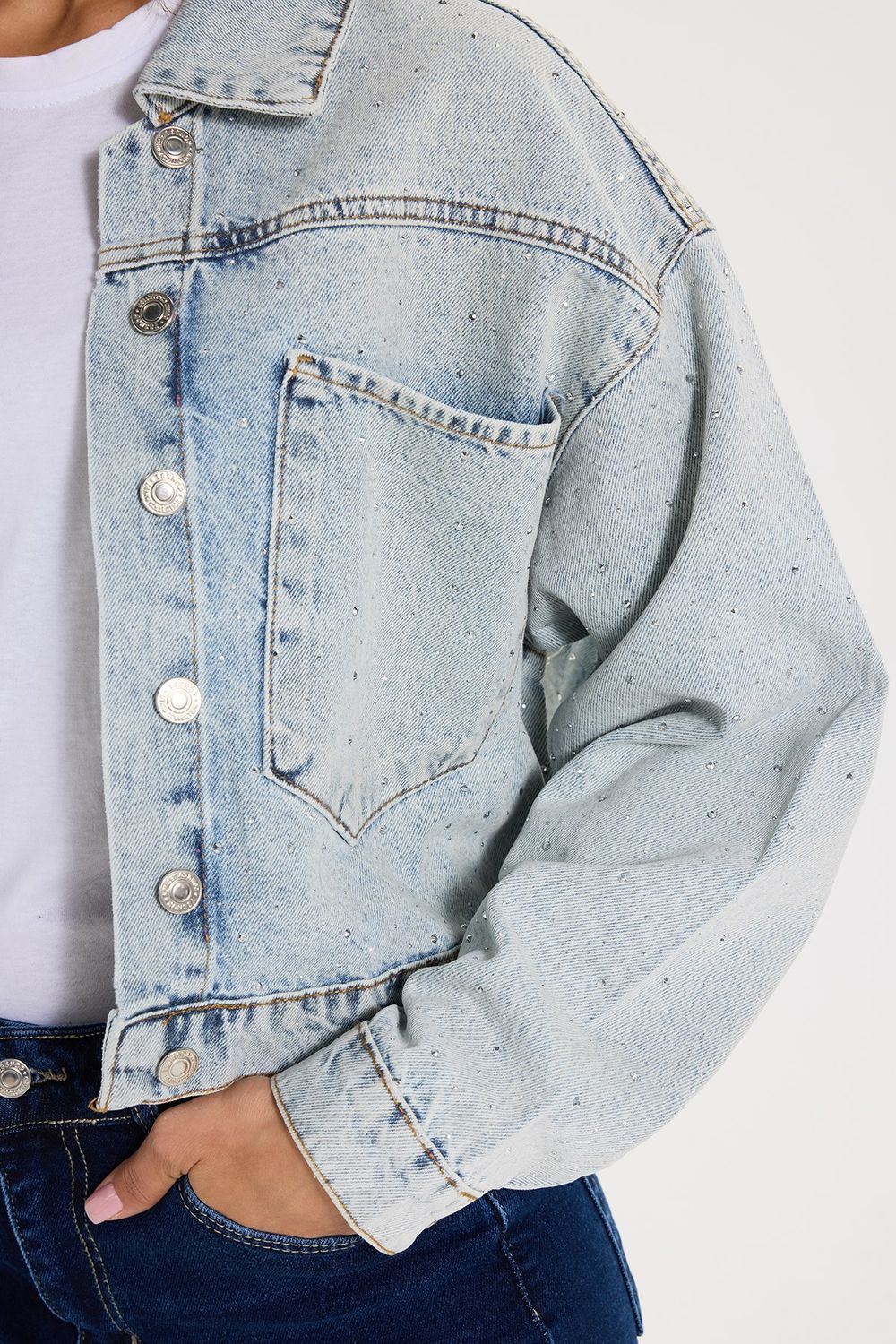 KADIN TAŞLI SERPME 5038 DENIM CEKET
