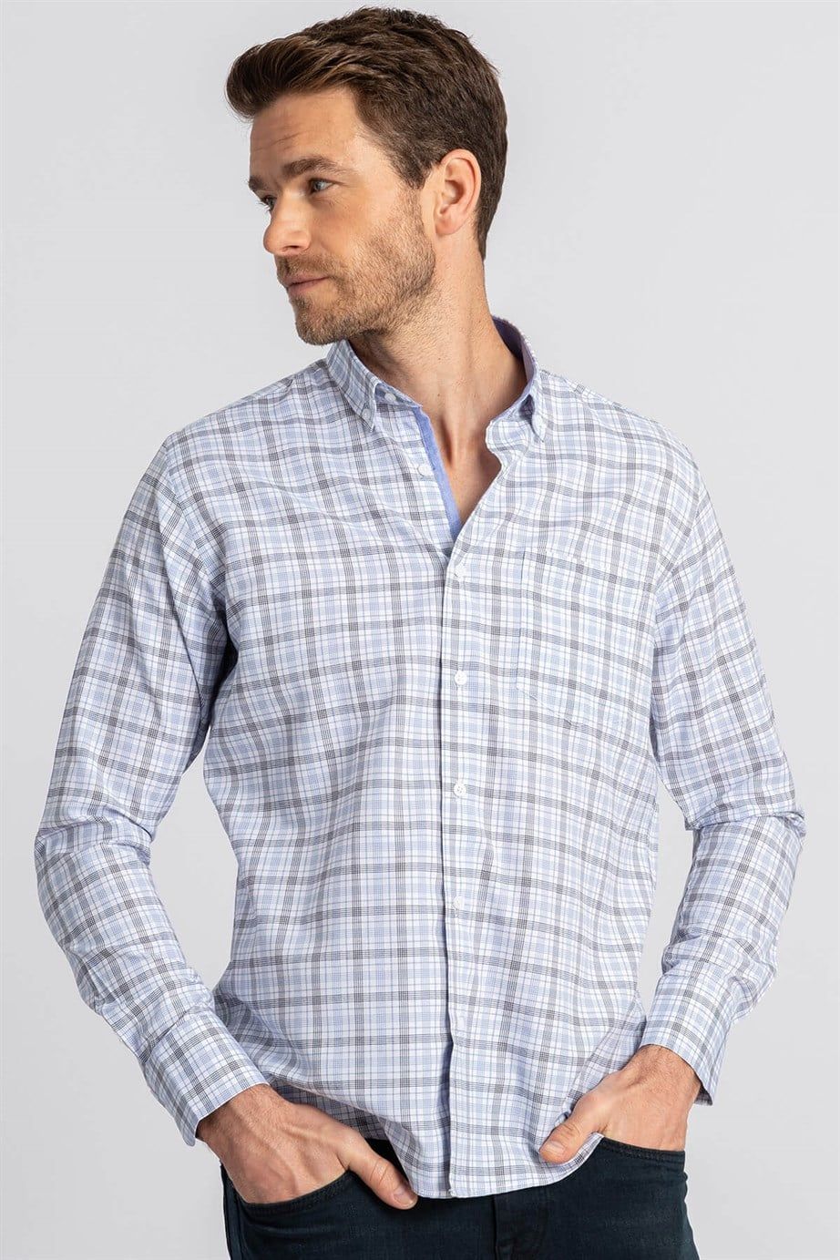 CLASSIC FIT LONG SLV CHECK GARNISHED 81/1   GÖMLEK CLASSIC FIT CHECKED