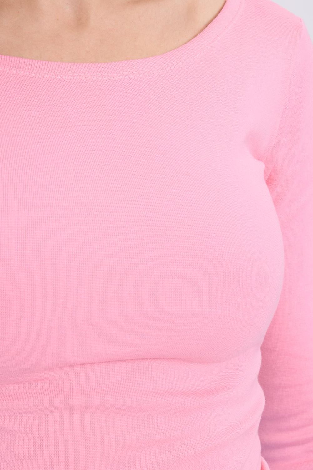 Kadın Slim Fit Dar Kesim Pamuklu Modal Kumaş Uzun Kollu Kayık Yaka Pembe Bluz