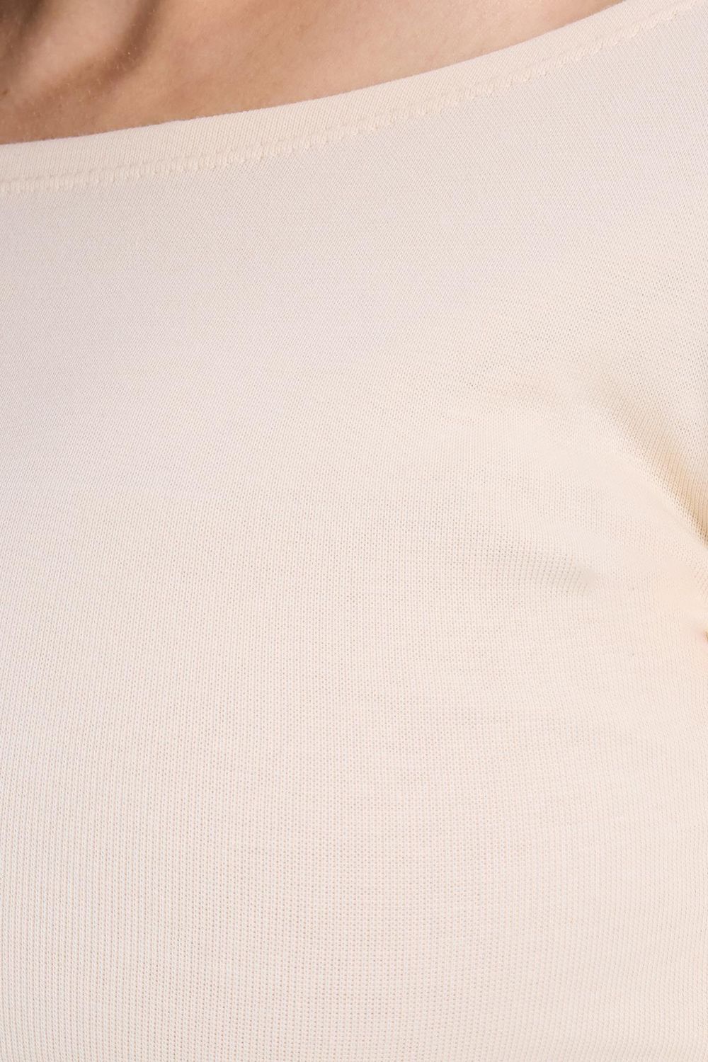 Kadın Slim Fit Dar Kesim Pamuklu Modal Kumaş Uzun Kollu Kayık Yaka Bej Bluz