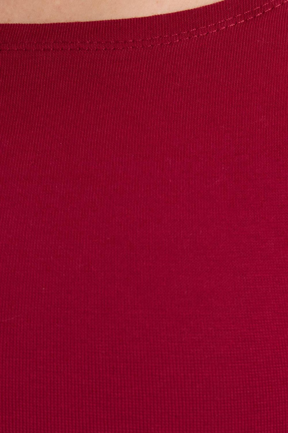 Kadın Slim Fit Dar Kesim Pamuklu Modal Kumaş Uzun Kollu Kayık Yaka Koyu Bordo Bluz