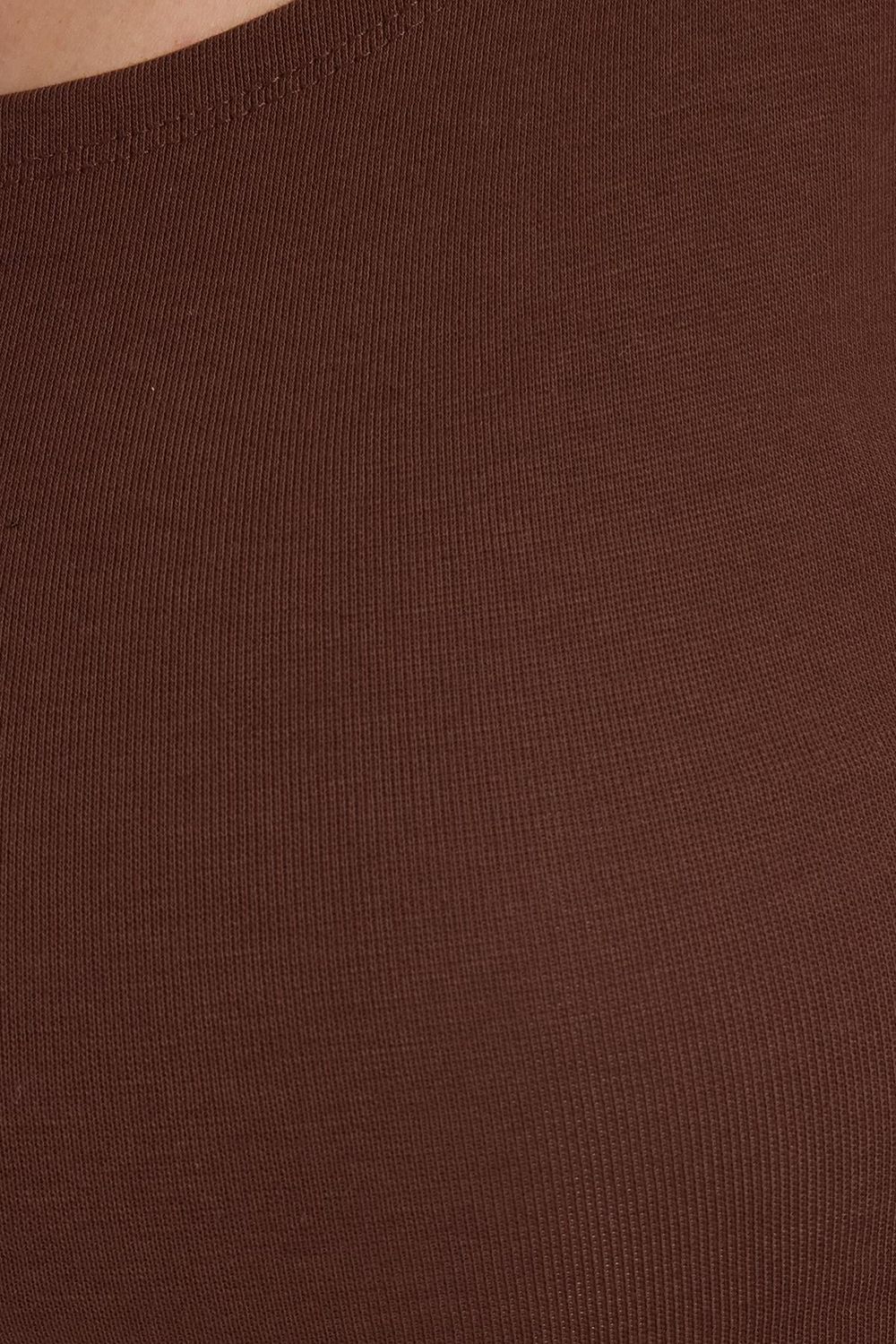 Kadın Slim Fit Dar Kesim Pamuklu Modal Kumaş Uzun Kollu Kayık Yaka Koyu Kahve Bluz