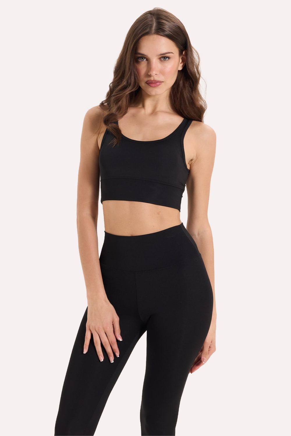 Kadın Slim Fit Dar Kesim İnce Askılı Kare Yaka Siyah Crop