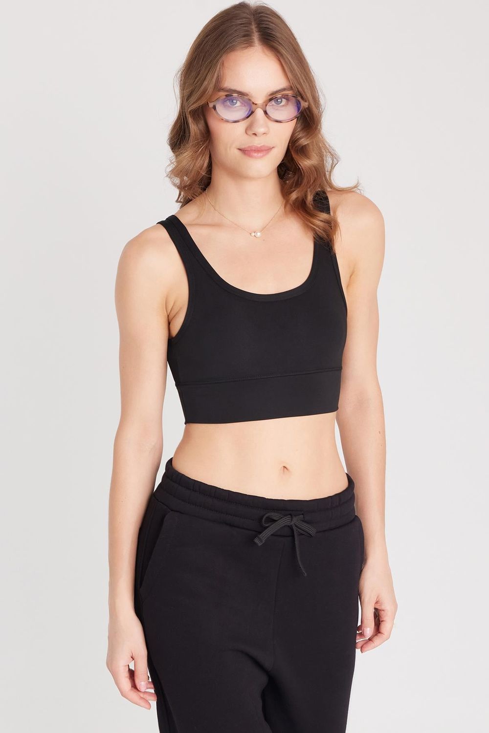 Kadın Slim Fit Dar Kesim İnce Askılı Kare Yaka Siyah Crop