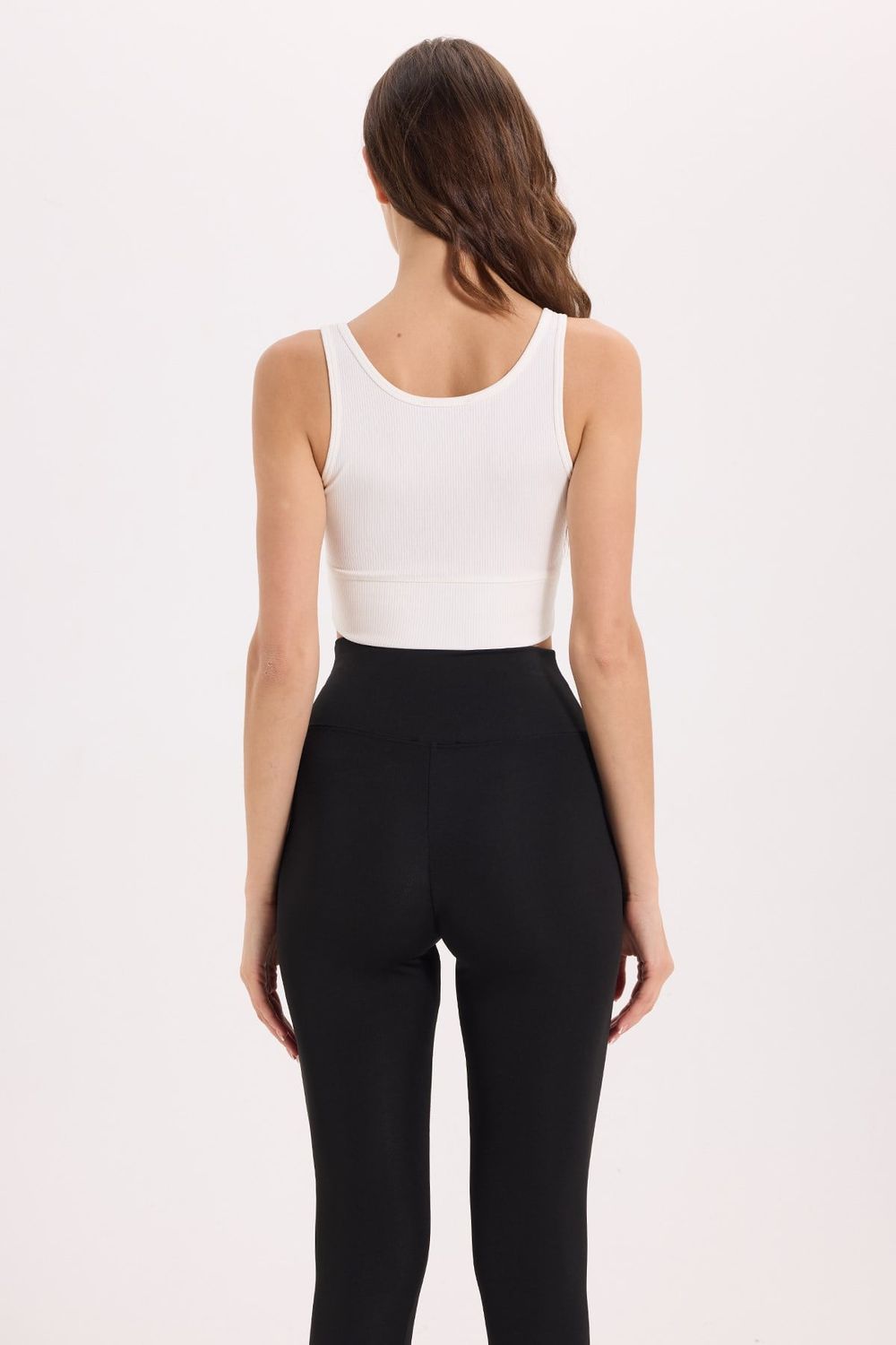 Kadın Slim Fit Dar Kesim Bisiklet Yaka Kalın Askılı Esnek Ekru Spor Atlet