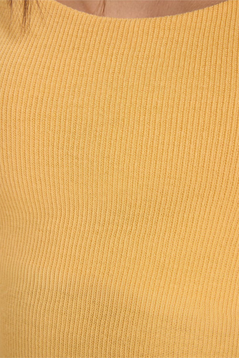 Kadın Slim Fit Dar Kesim Pamuklu Halter Yaka Kaşkorse Sarı Crop