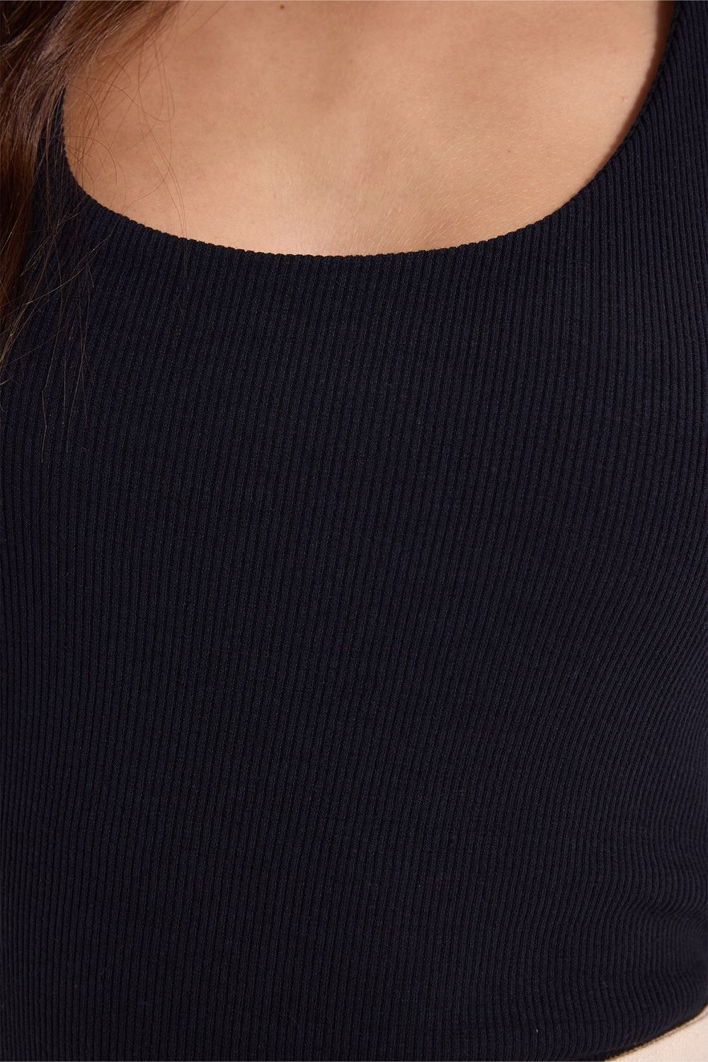 Kadın Slim Fit Dar Kesim Pamuklu Halter Yaka Kaşkorse Lacivert Crop
