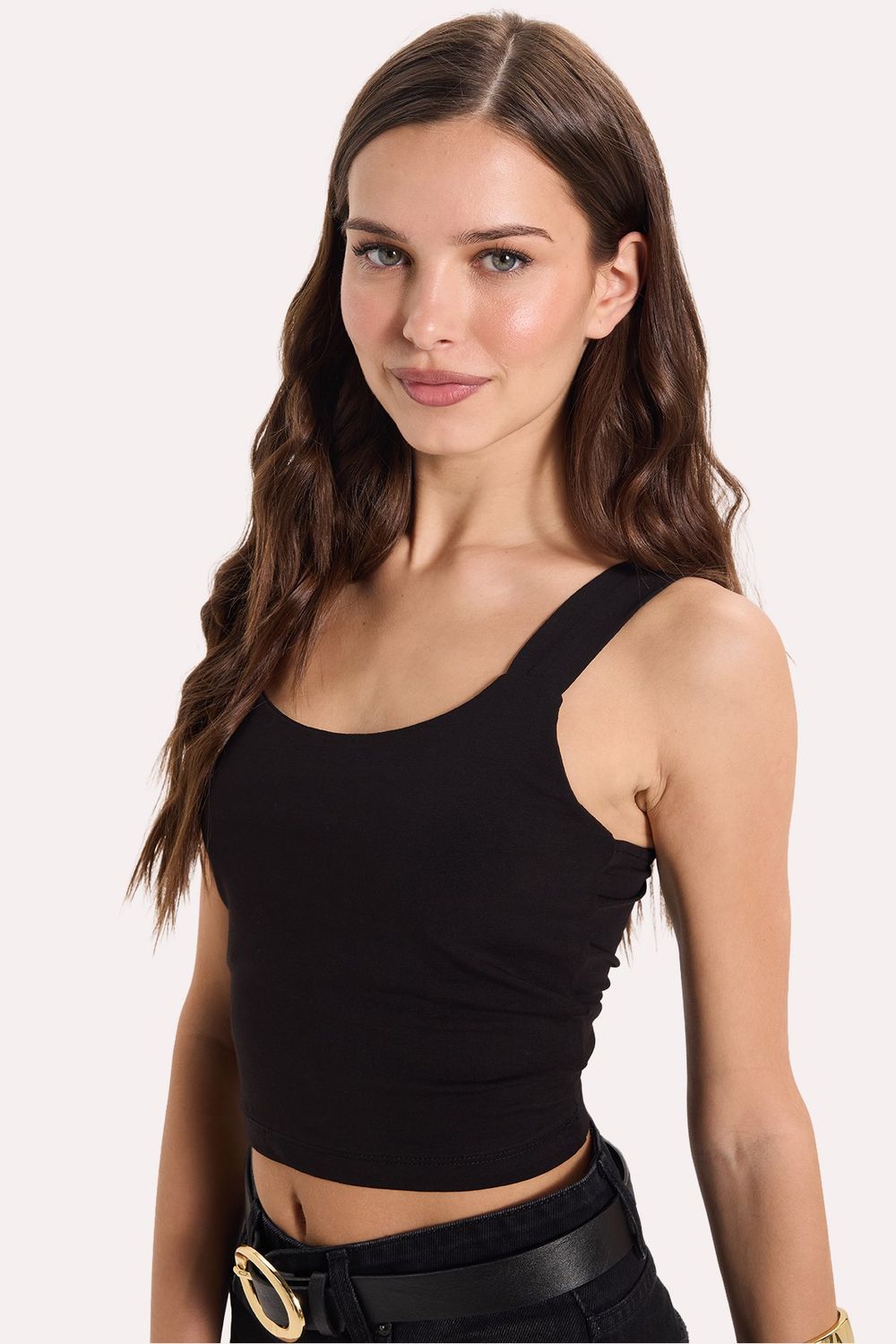 Kadın Slim Fit Dar Kesim Likralı Siyah Crop Atlet 