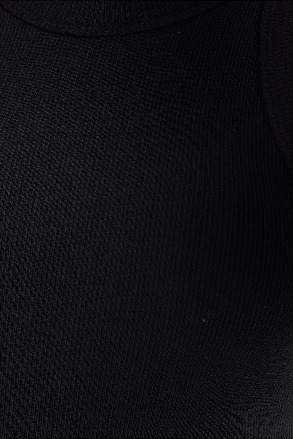 Kadın Slim Fit Dar Kesim Pamuklu Askılı Bisiklet Yaka Siyah Crop Atlet