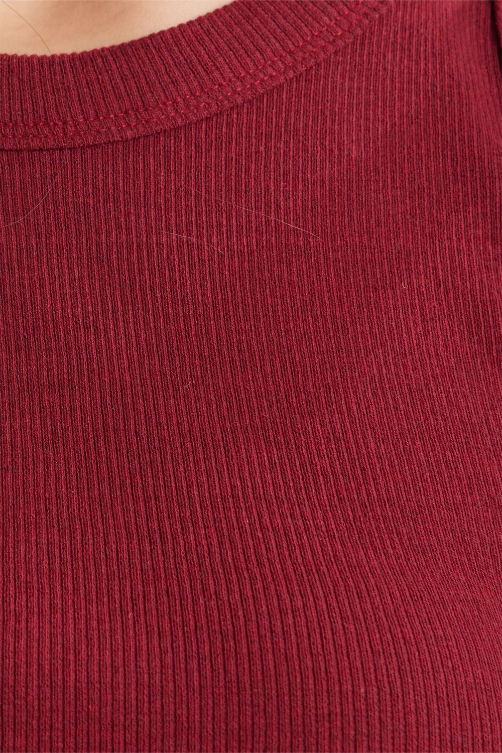 Kadın Slim Fit Dar Kesim Pamuklu Askılı Bisiklet Yaka Bordo Crop Atlet