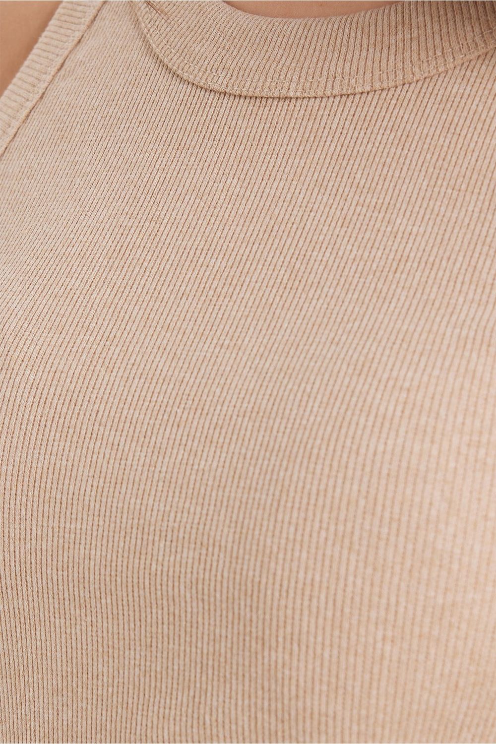 Kadın Slim Fit Dar Kesim Pamuklu Askılı Bisiklet Yaka Vizon Crop Atlet