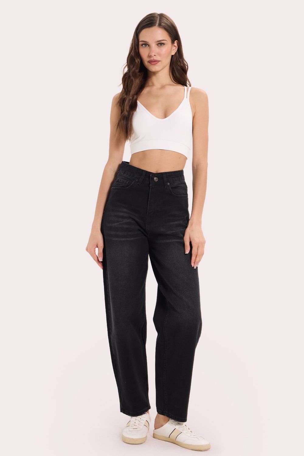 Kadın Slim Fit Dar Kesim Çapraz Bağlamalı Askılı V Yaka Ekru Crop 