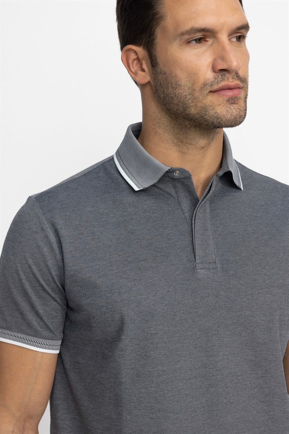Erkek Polo Yaka Klasik Fit Gizli Düğme Pamuklu Tişört