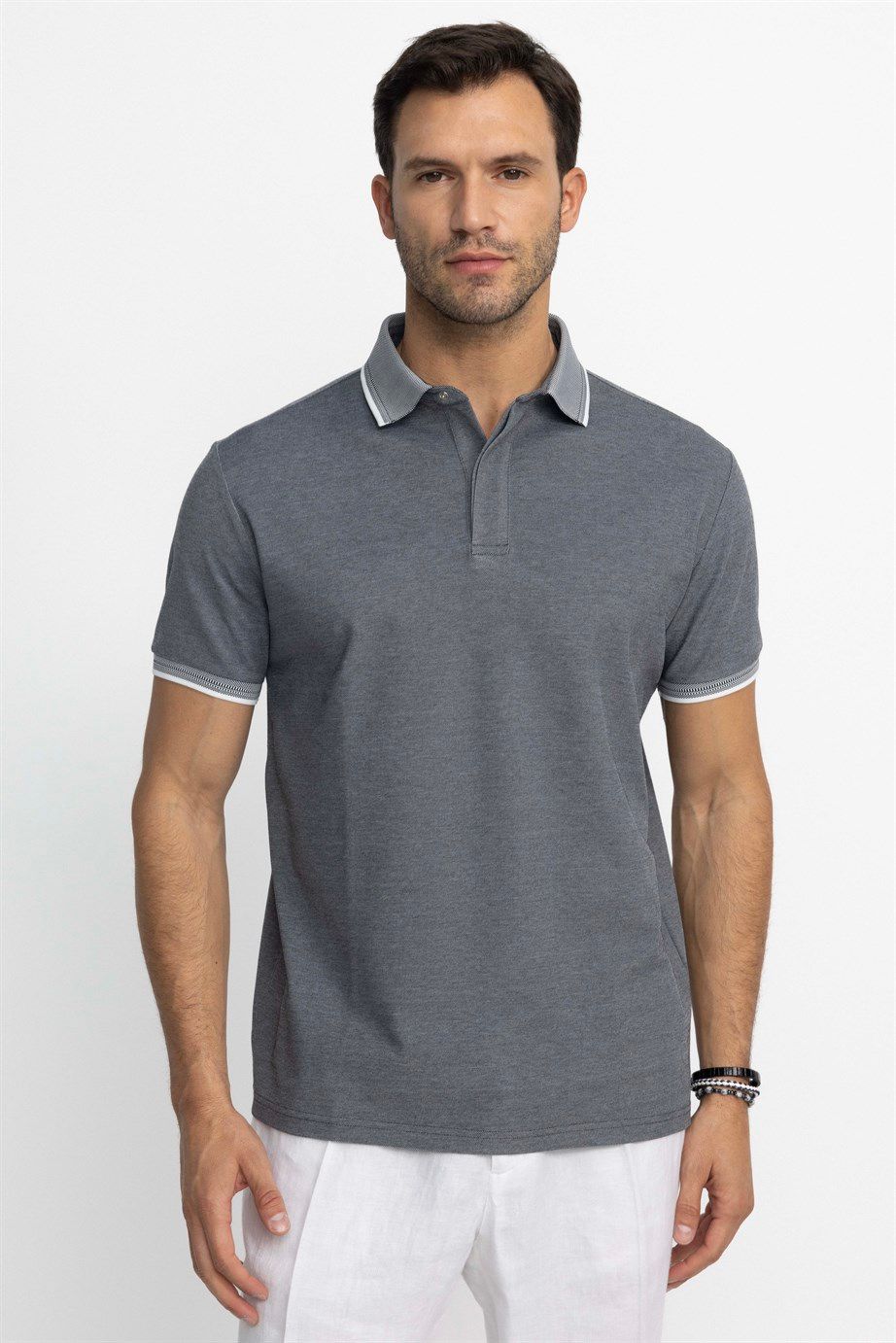 Erkek Polo Yaka Klasik Fit Gizli Düğme Pamuklu Tişört