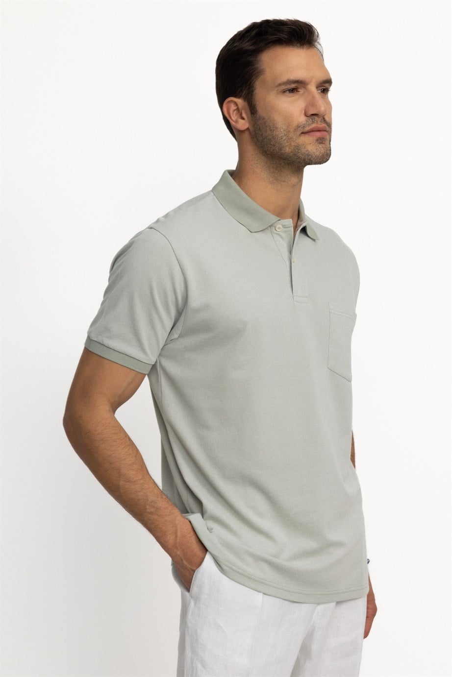 Erkek Polo Yaka Klasik Fit Düz Pamuklu Cepli Pike Tişört