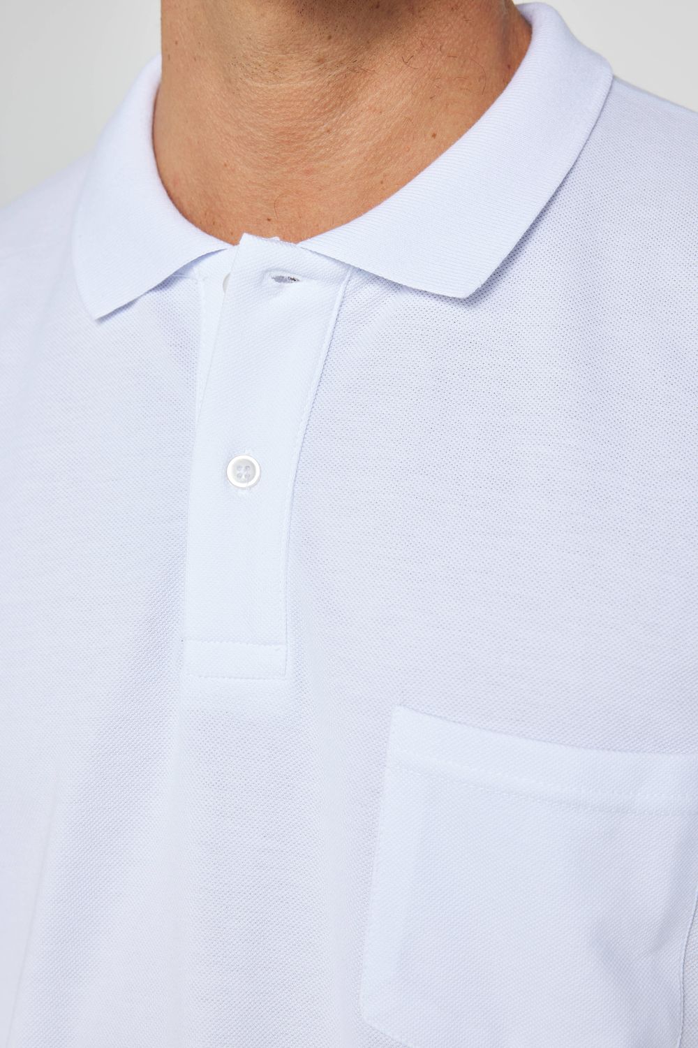 Erkek Polo Yaka Cepli Klasik Fit Düz Pamuklu Pike Beyaz Tişört