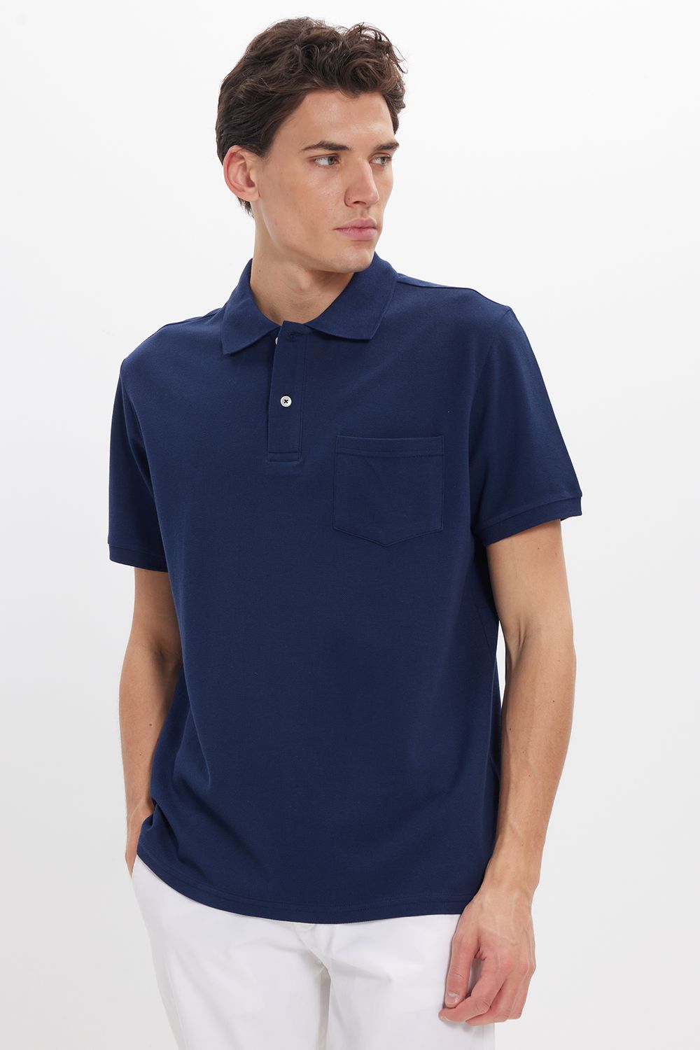 Erkek Regular Fit Klasik Kesim %100 Pamuk Düz Pike Lacivert Polo Yaka Tişört