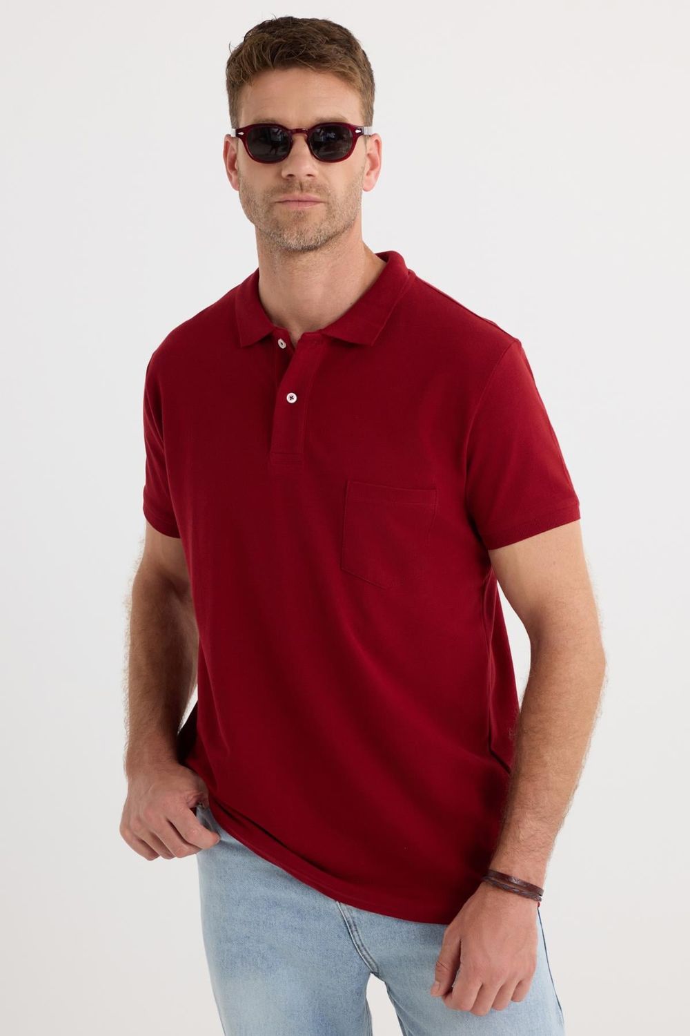 Erkek Regular Fit Klasik Kesim %100 Pamuk Düz Pike Bordo Polo Yaka Tişört