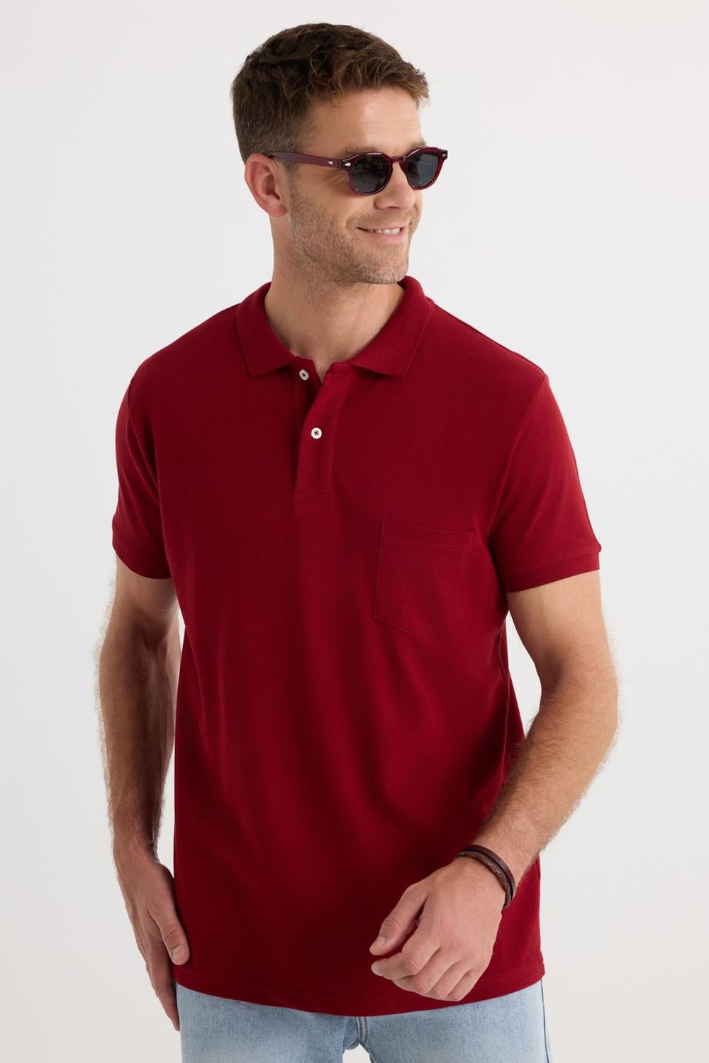 Erkek Regular Fit Klasik Kesim %100 Pamuk Düz Pike Bordo Polo Yaka Tişört