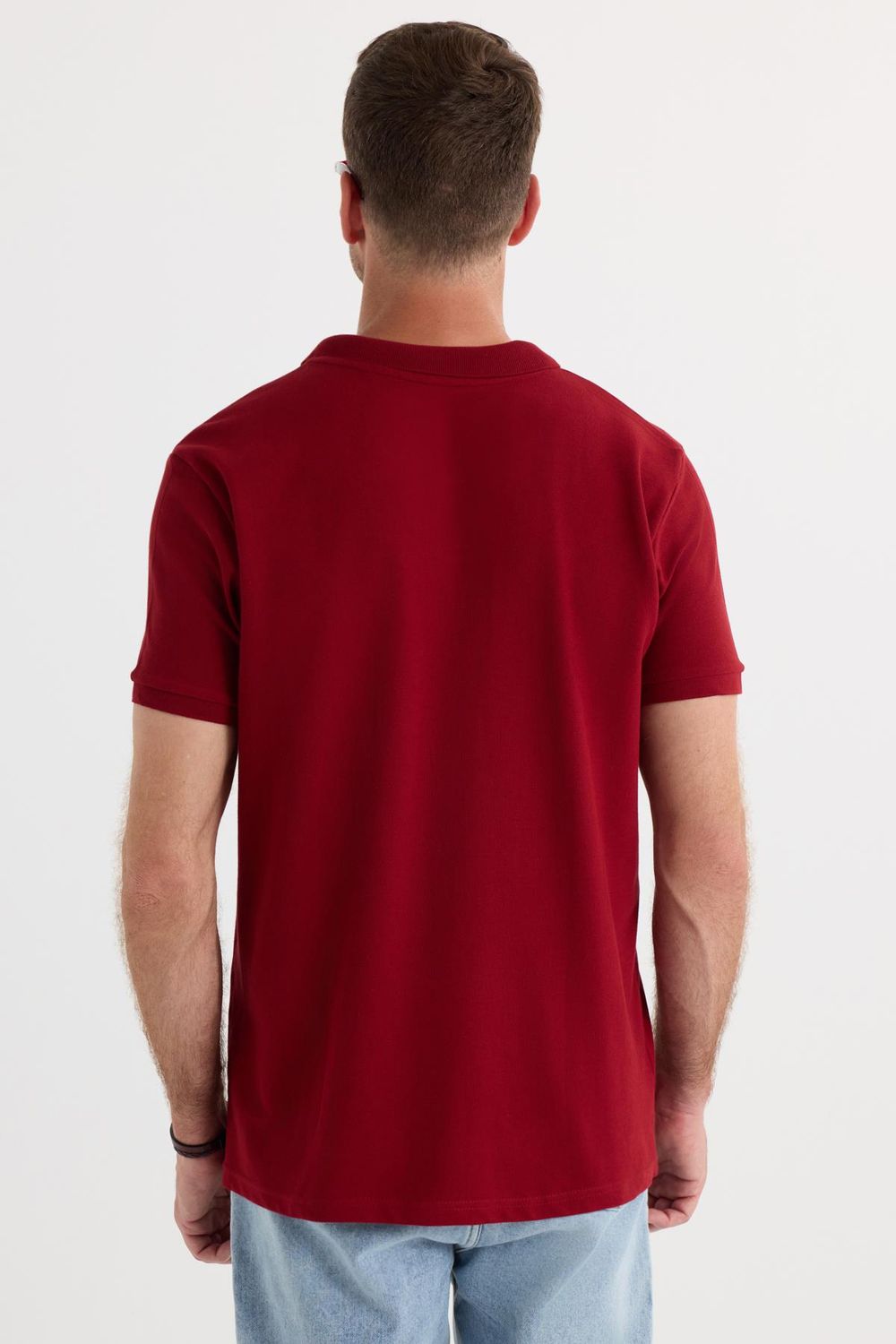 Erkek Regular Fit Klasik Kesim %100 Pamuk Düz Pike Bordo Polo Yaka Tişört