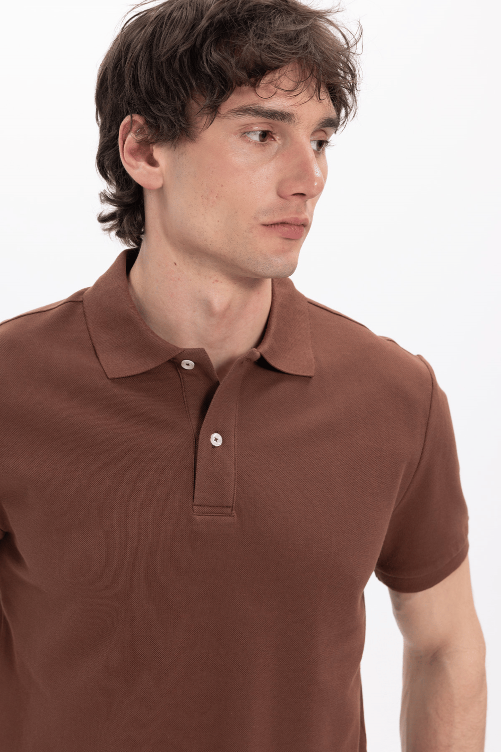 Erkek Regular Fit Klasik Kesim %100 Pamuk Düz Pike Kahverengi Polo Yaka Tişört