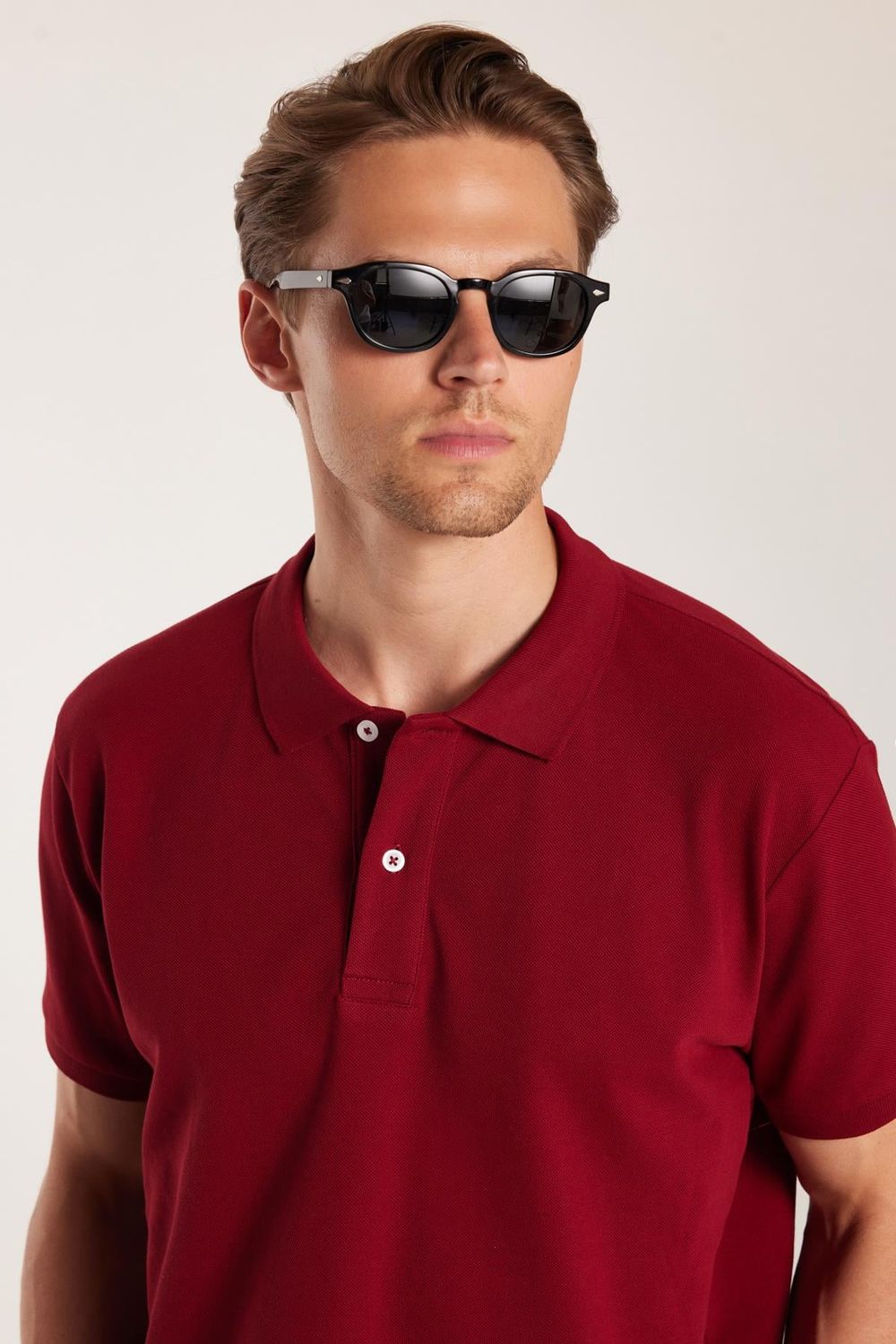Erkek Regular Fit Klasik Kesim %100 Pamuk Düz Pike Bordo Polo Yaka Tişört