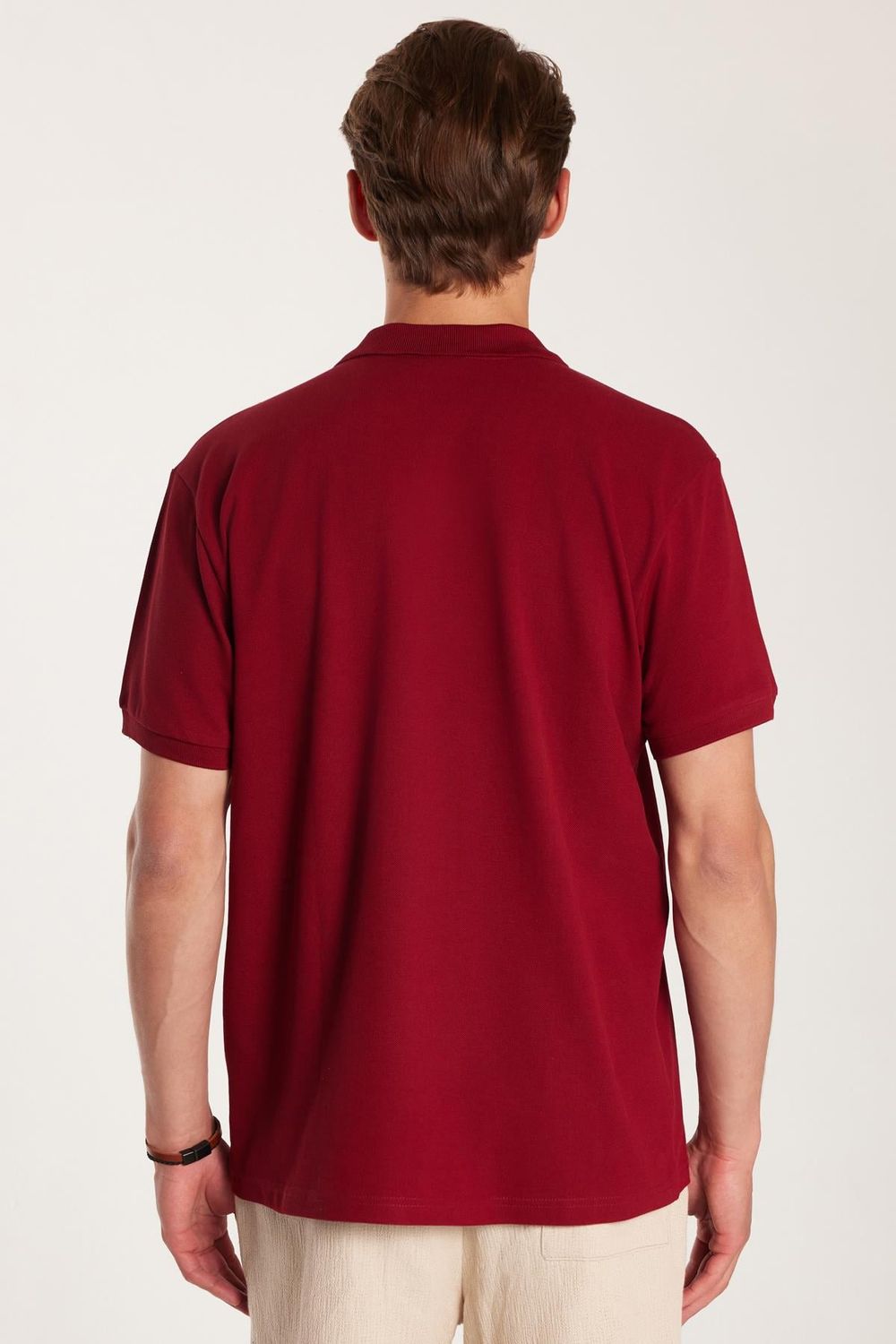 Erkek Regular Fit Klasik Kesim %100 Pamuk Düz Pike Bordo Polo Yaka Tişört