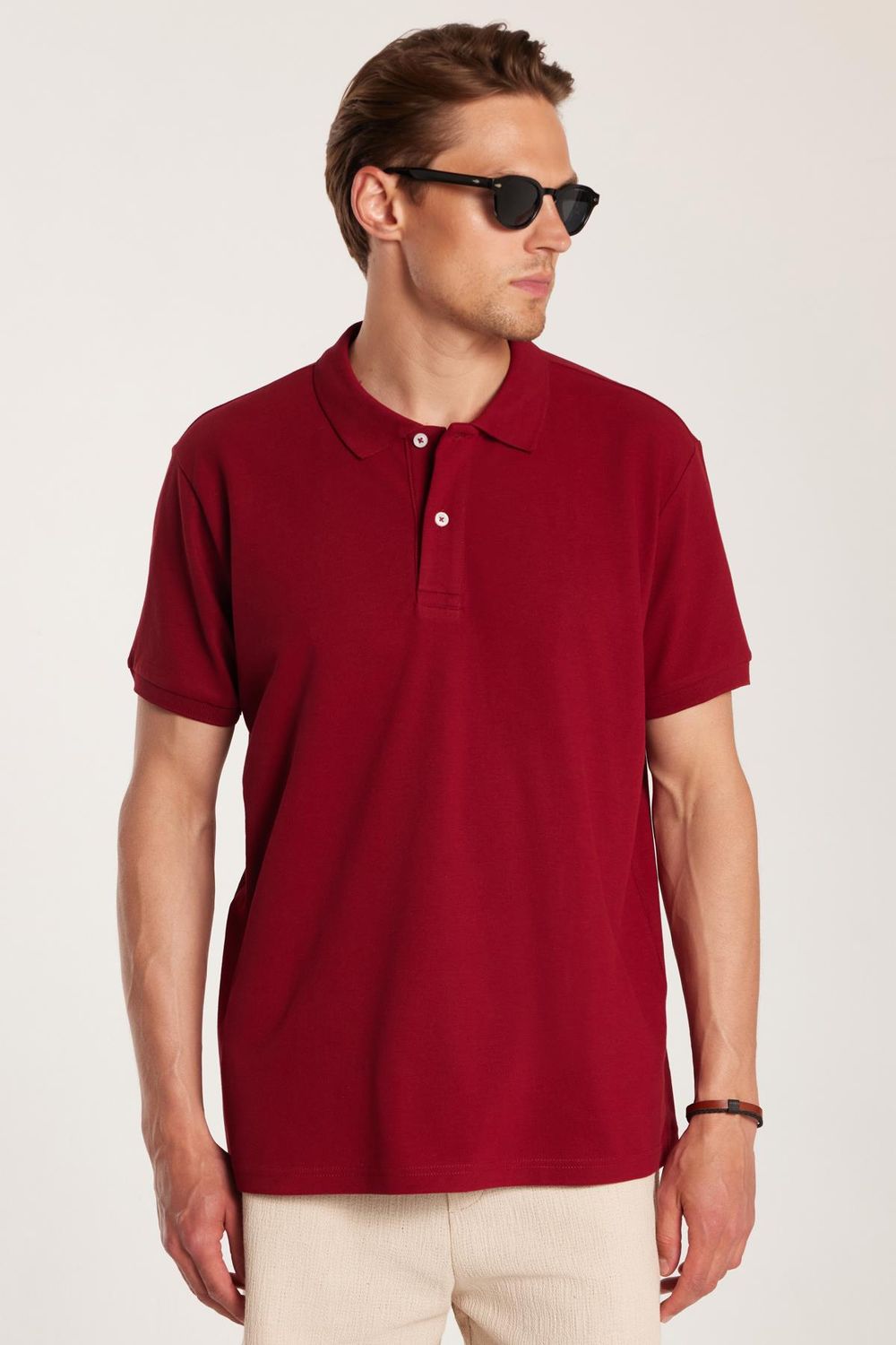 Erkek Regular Fit Klasik Kesim %100 Pamuk Düz Pike Bordo Polo Yaka Tişört
